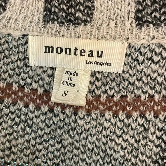 Monteau Los Angeles Women Hooded Long Cárdigan Sweater￼ Multicolor Plaid Sz S - Picture 2 of 4
